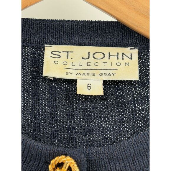 St. John Marie Gray Cardigan Sweater Women 6 Navy Blue Gold Buttons Nautical‎ - Picture 3 of 10